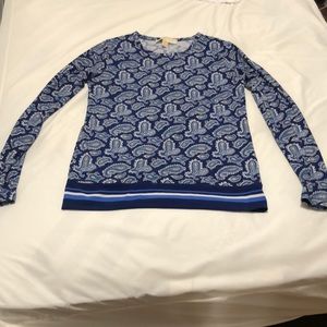 Michael kors blue paisley long sleeve top